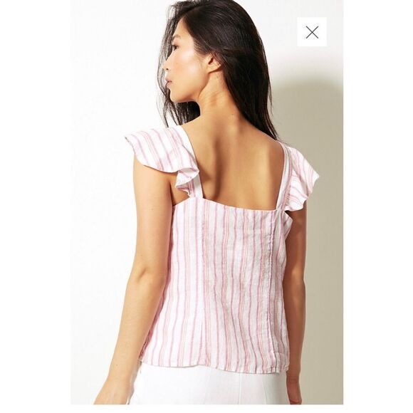 M&s COLLECTION Pure Linen Striped Ruffle Top - Picture 2 of 9